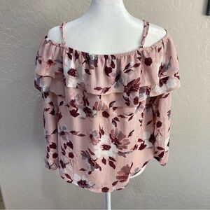 Sweet Wanderer Pink Floral Off-Shoulder Blouse Size L